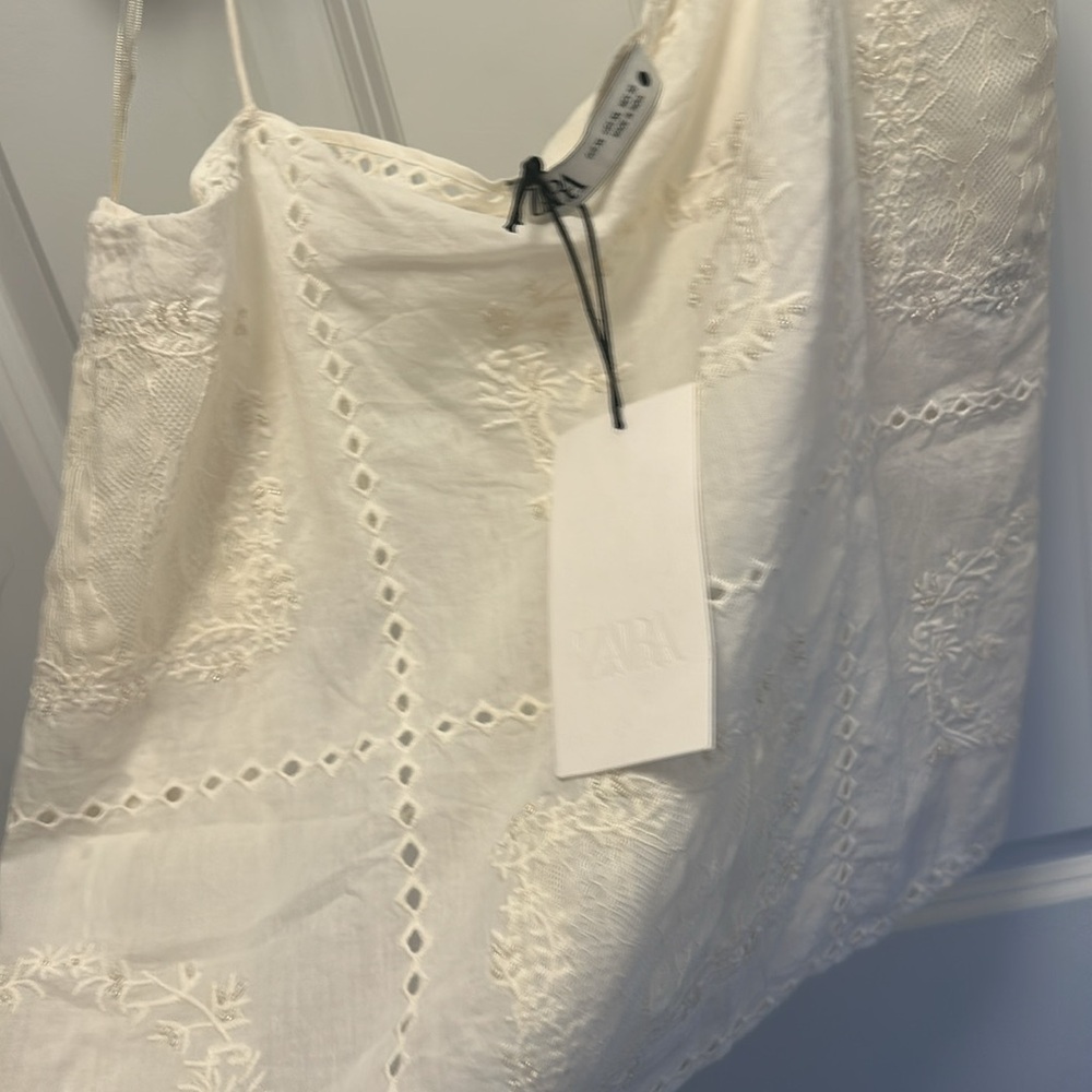Zara Zw Collection Cream Embroidered Beaded Lace Top - Picture 4 of 10